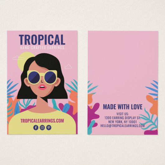 熱帯はっきりしたファッションイラストレーションイヤリングホルダー (正面&裏面)