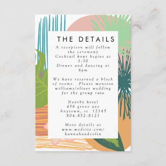 熱帯はっきりした抽象芸術サンゴティール(緑がかった色)結婚ズ エンクロージャーカード (正面)