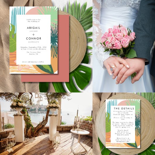 熱帯はっきりした抽象芸術サンゴティール(緑がかった色)結婚ズ エンクロージャーカード