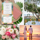 熱帯はっきりした抽象芸術サンゴティール(緑がかった色)結婚ズ オールインワン招待状