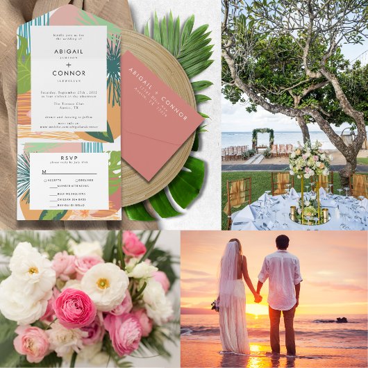 熱帯はっきりした抽象芸術サンゴティール(緑がかった色)結婚ズ 出欠カード