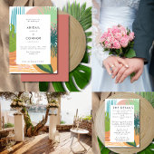 熱帯はっきりした抽象芸術サンゴティール（緑がかった色）結婚ズ 招待状