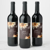 熱帯ひまわり星空の夜のメイスンジャー結婚ズ ワインラベル (ボトル)