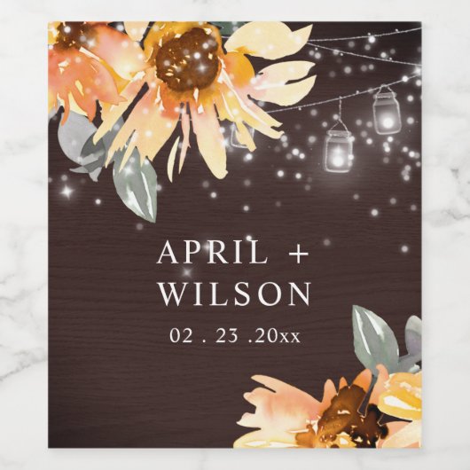 熱帯ひまわり星空の夜のメイスンジャー結婚ズ ワインラベル (シングルラベル)