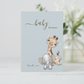 熱帯ほこりっぽい青いジャングルの赤ちゃんシャワー サンキューカード (スタンド正面)