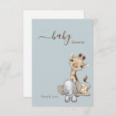 熱帯ほこりっぽい青いジャングルの赤ちゃんシャワー サンキューカード (正面/裏面)