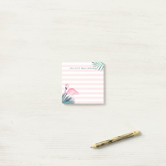 熱帯やしピンクのフラミンゴのピンク及び白のストライプ ポストイット (デスク上)