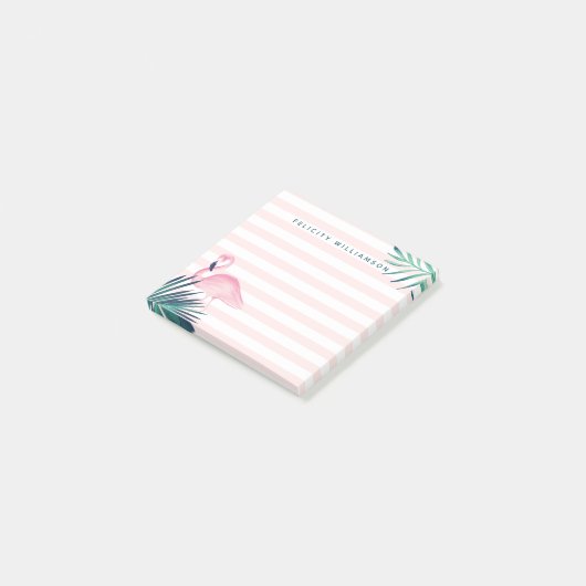 熱帯やしピンクのフラミンゴのピンク及び白のストライプ ポストイット (アングル)