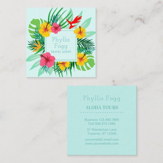 熱帯やし葉状体の旅行会社の代理店 スクエア名刺 (正面/裏面)