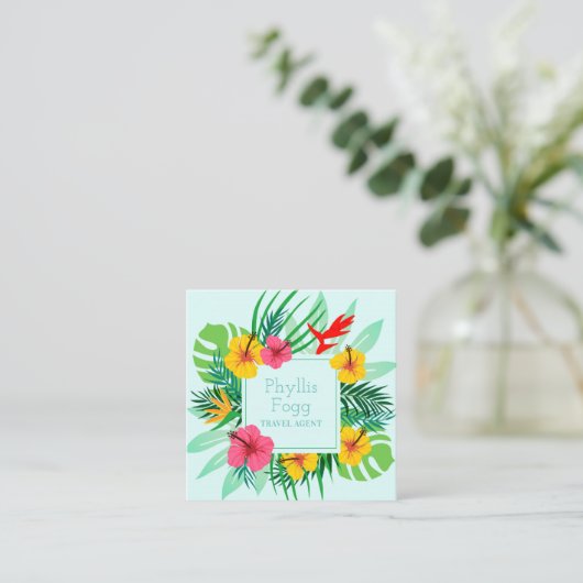 熱帯やし葉状体の旅行会社の代理店 スクエア名刺 (スタンド正面)