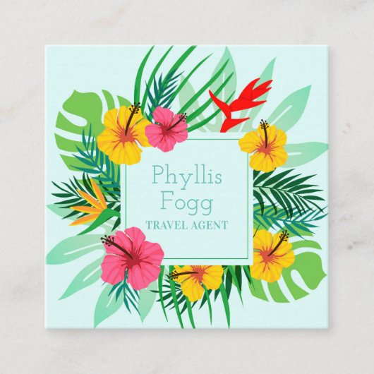 熱帯やし葉状体の旅行会社の代理店 スクエア名刺 (正面)