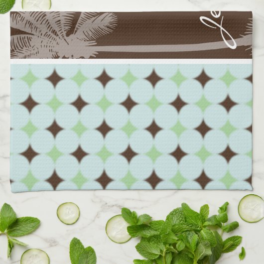 熱帯やし; セージグリーン及びブラウン キッチンタオル (折り畳み)