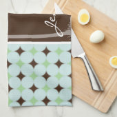 熱帯やし; セージグリーン及びブラウン キッチンタオル (四つ折り)