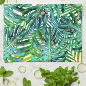 熱帯やしMonsteraの葉の金ゴールドのグリッター キッチンタオル (折り畳み)