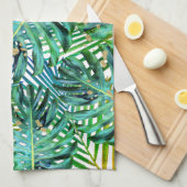 熱帯やしMonsteraの葉の金ゴールドのグリッター キッチンタオル (四つ折り)