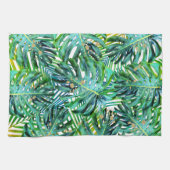 熱帯やしMonsteraの葉の金ゴールドのグリッター キッチンタオル (横)