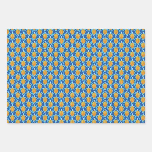 熱帯よくはしゃぐウミガメ青と緑 ラッピングペーパーシート (正面2)