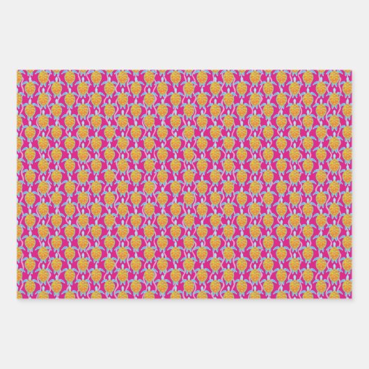 熱帯よくはしゃぐウミガメ青と緑 ラッピングペーパーシート (正面)