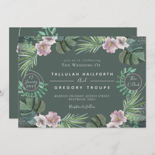 熱帯をテーマにした夏の結婚式招待状 招待状 (正面/裏面)