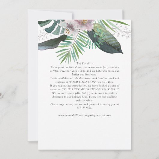 熱帯をテーマにした結婚夏 招待状 (裏面)