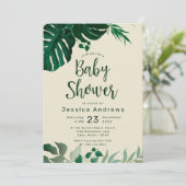 熱帯をテーマにした緑葉のモダン赤ちゃんシャワー 招待状 (スタンド正面)
