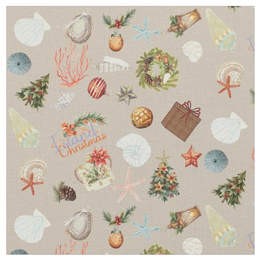 熱帯アイランドクリスマスウォーターカラーディティ ファブリック (クローズアップ)