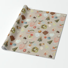 熱帯アイランドクリスマスウォーター色 ラッピングペーパー