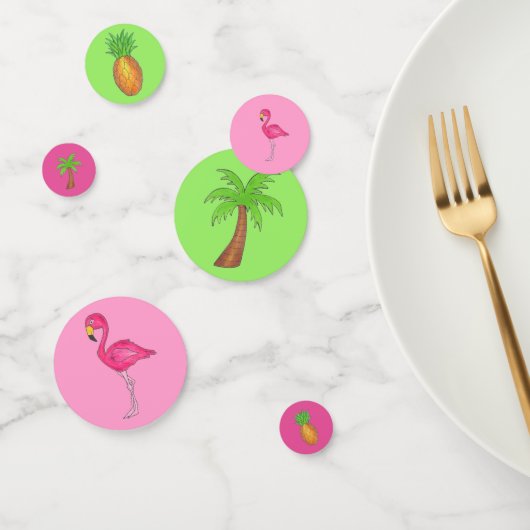 熱帯アイランドパームツリーパイナップルピンクフラミンゴ コンフェッティ (グループ)
