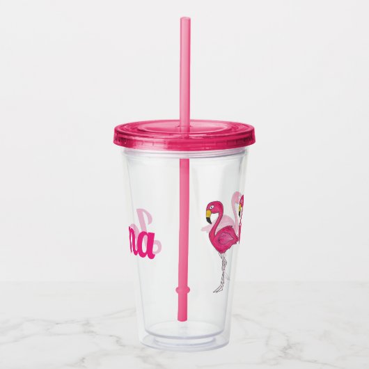 熱帯アイランドピンクフラミンゴパーソナライズされたバード アクリルタンブラー (右)