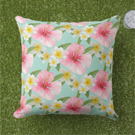 熱帯アクアピンクのハイビスカスフラワーパターン アウトドアクッション