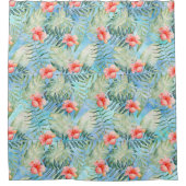 熱帯アクアブルーハイビスカス花 シャワーカーテン (正面)