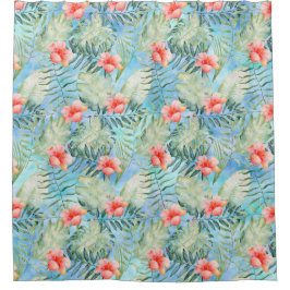 熱帯アクアブルーハイビスカス花 シャワーカーテン