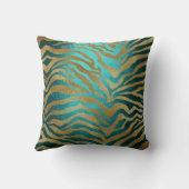 熱帯アフリカティール(緑がかった色)金ゴールドグラムゼブラ動物肌 クッション (裏面)