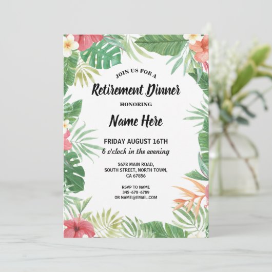 熱帯アロハルアウ（ハワイ式宴会）の夏の退職パーティーの招待 招待状 (スタンド正面)