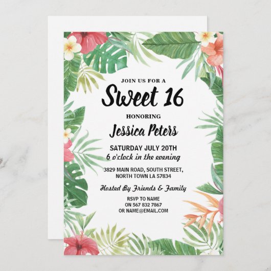 熱帯アロハルアウ(ハワイ式宴会)の夏菓子16のパーティーの招待 招待状 (正面/裏面)