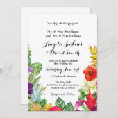 熱帯アロハ結婚式の花のルアウ(ハワイ式宴会)ライト招待 招待状 (正面/裏面)