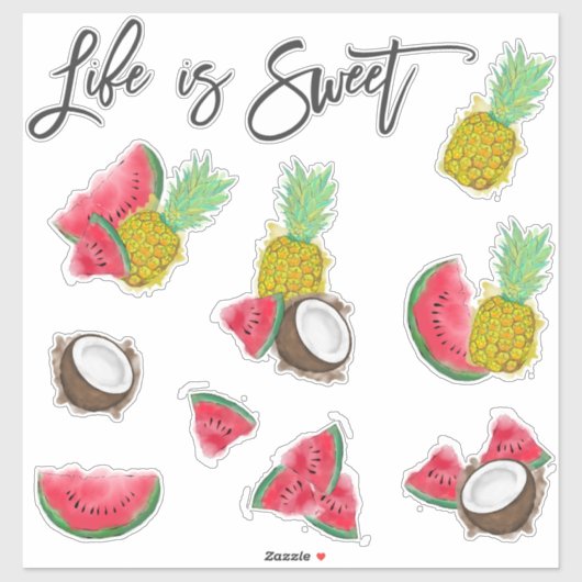 熱帯アート果実水玉模様水の色パターン シール (シート)