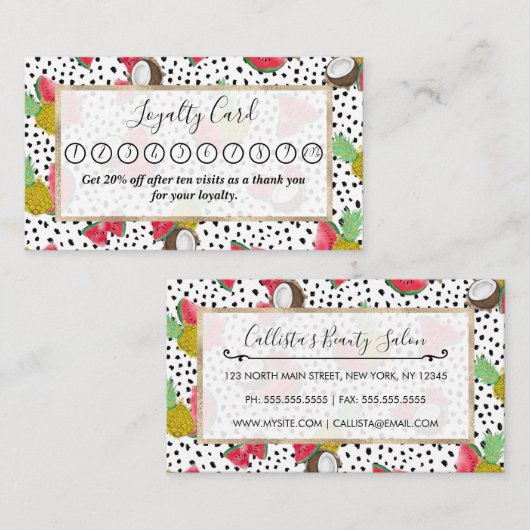 熱帯アート果実水玉模様水の色パターン ロイヤリティカード (正面/裏面)