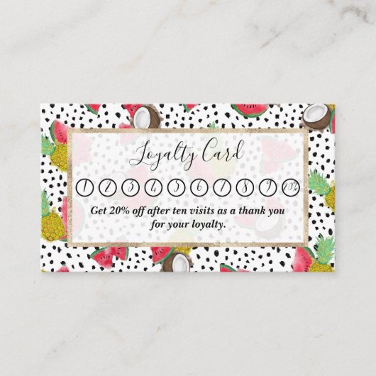 熱帯アート果実水玉模様水の色パターン ロイヤリティカード (正面)