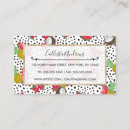 熱帯アート果実水玉模様水の色パターン 名刺 (裏面)