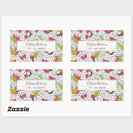 熱帯アート果実水玉模様水の色パターン 長方形シール (シート)