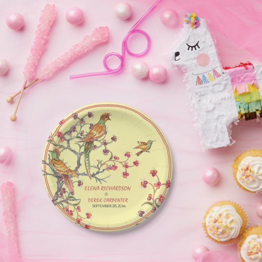 熱帯イエローバードチノワズリーCustomPaperプレート ペーパープレート (パーティー)