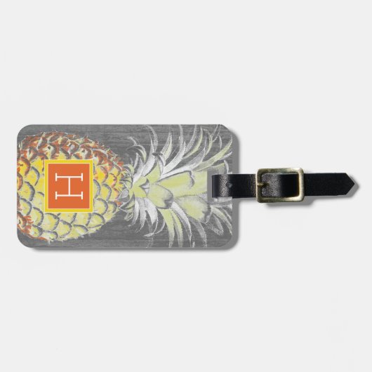 熱帯イエローピンネアップルonグレー ラゲッジタグ (正面横)