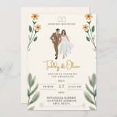 熱帯イエローリボン縁どの花束 招待状 (正面/裏面)