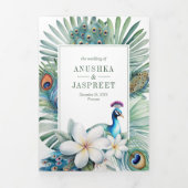 熱帯インディアンピーコックフローラオールインワン結婚ズ 三つ折り招待状 (カバー)