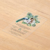 熱帯インディアンピーコック結婚フローラ アクリル招待状 (レイダウン)