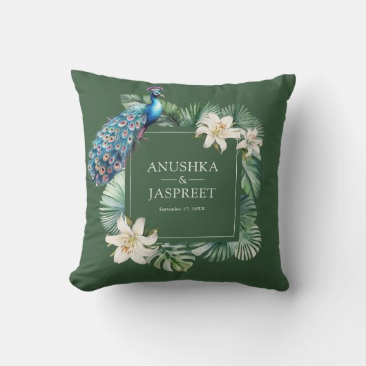 熱帯インディアンピーコック結婚フローラ クッション (正面)