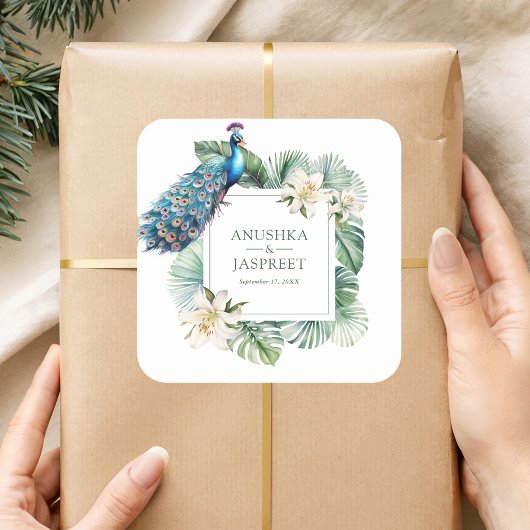 熱帯インディアンピーコック結婚フローラ スクエアシール