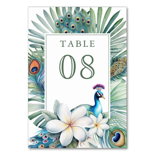 熱帯インディアンピーコック結婚フローラ テーブルナンバー (裏面)