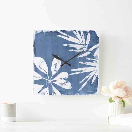 熱帯インディゴの印象-熱帯緑の草木 スクエア壁時計 (ホーム)